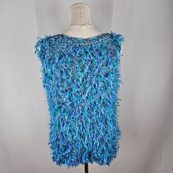 Handmade Knit Sweater Tank Top Sz Large All Over Fringe Hippie Boho Unique - Picture 6 of 9